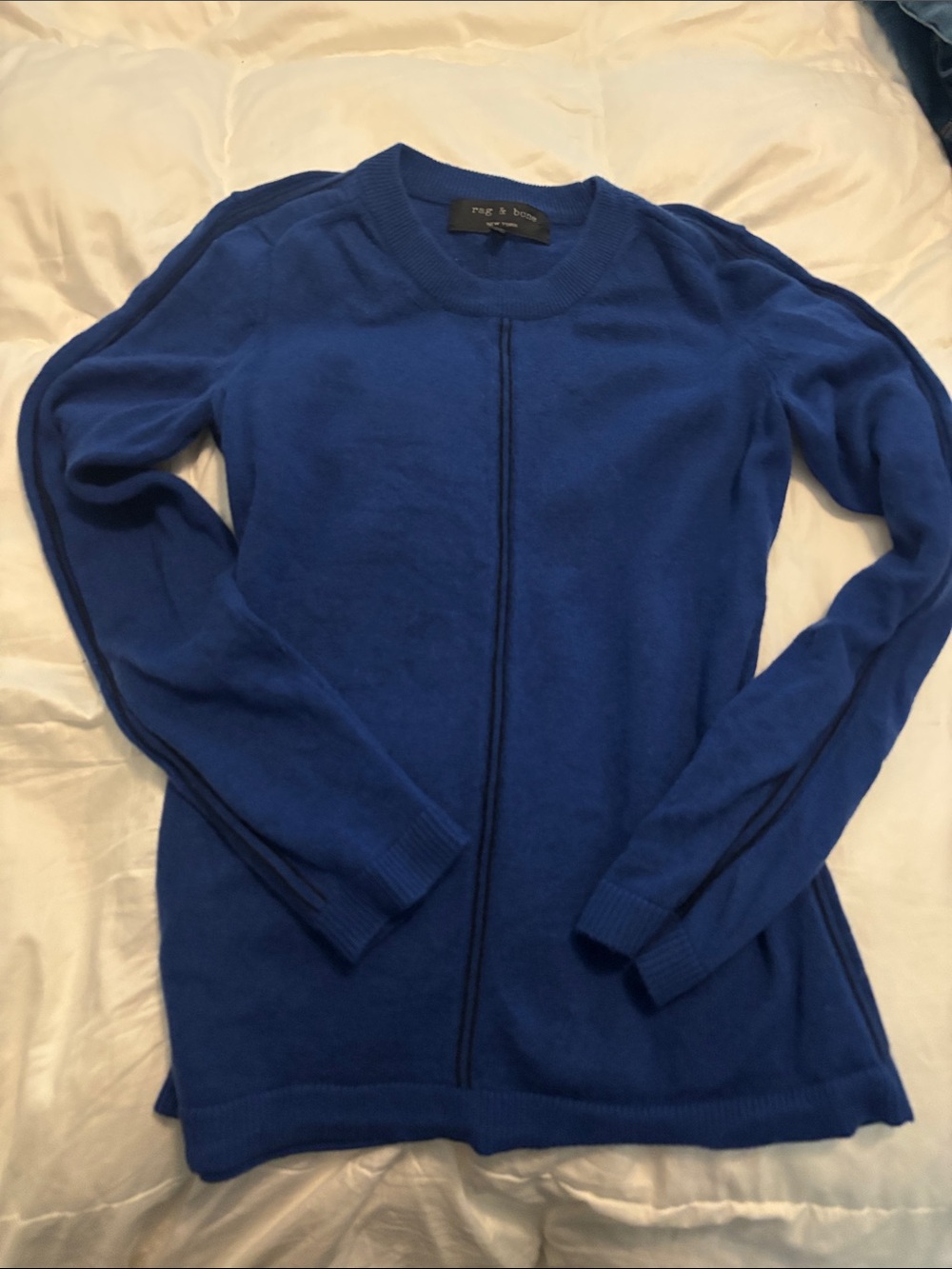 rag & bone Blue Crewneck Sweater with Center Seam